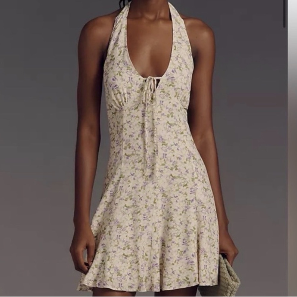 ANTHROPOLOGIE MAEVE Chic floral halter dress with a tie front. Size L NWT